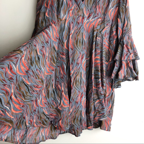 UMGEE Printed Collared Ruffle Bell Sleeve Dress - Picture 5 of 12